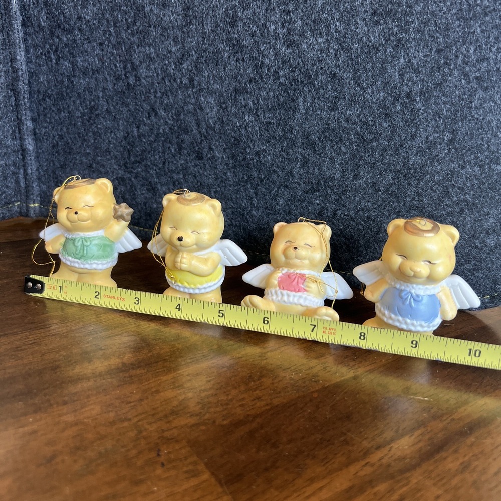 Set Of 4 Angel Teddy Bear Figurine Christmas Ornaments Tree Decor 3" Tall - Picture 2 of 4